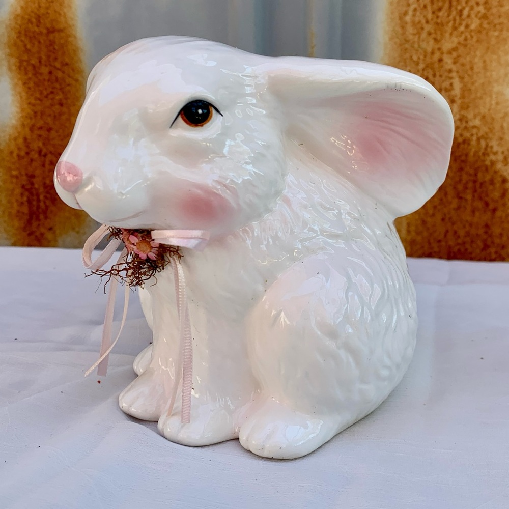 Vintage Ceramic Rabbit Planter Easter Bunny Spring Home Decor Cottagecore Farm